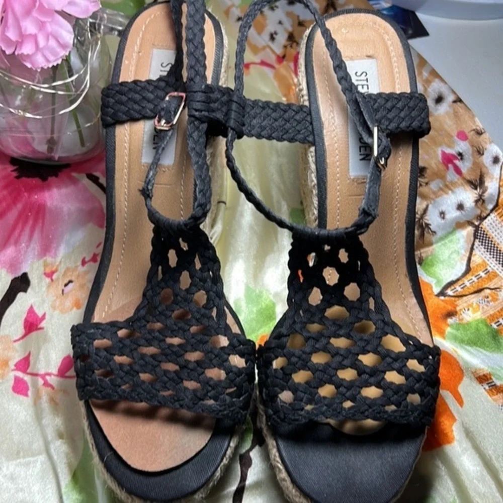 Steve Madden black strappy espadrille size 8 black - Picture 2 of 14